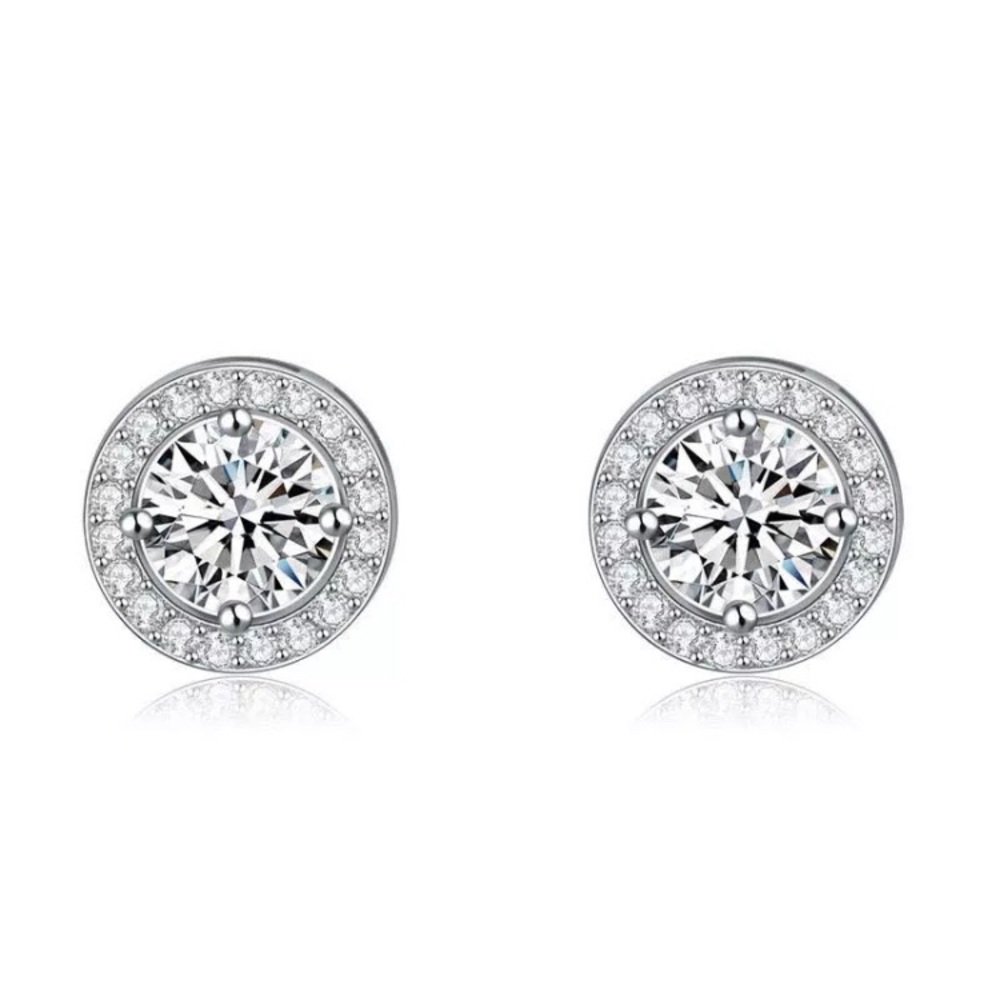 Platinum Plated Sterling Silver Halo Stud Earring